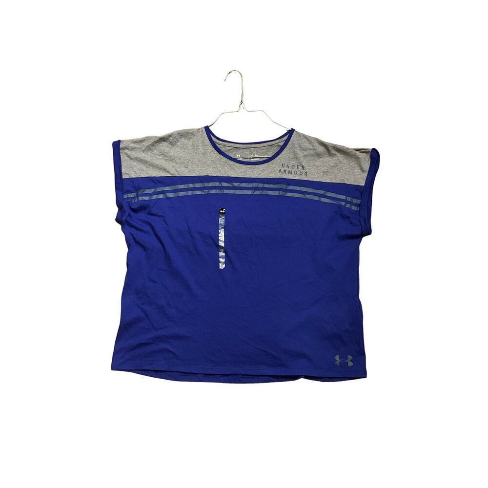 Under Armour Womens Cropped Loose T-Shirt Heat Gear Purple‎ Gray Size Large NWT
